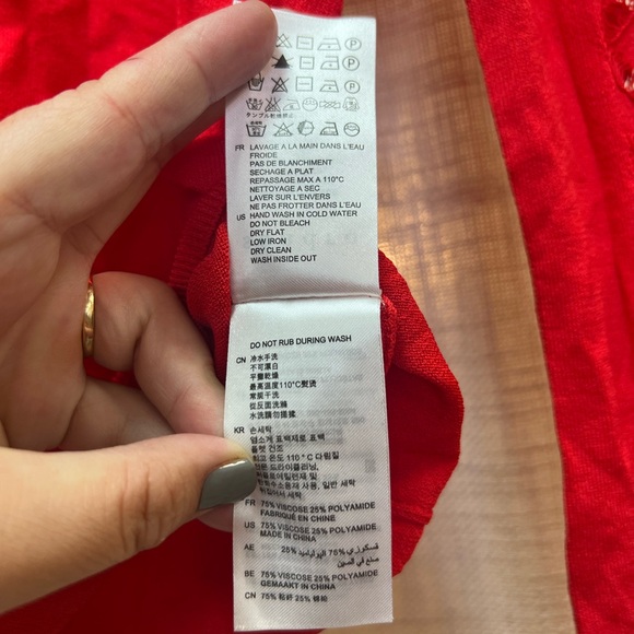 Sandro Paris Cardigan Red Cutout Accent Long Sleeve with Scoop Neck Size 1 Small - Picture 7 of 12